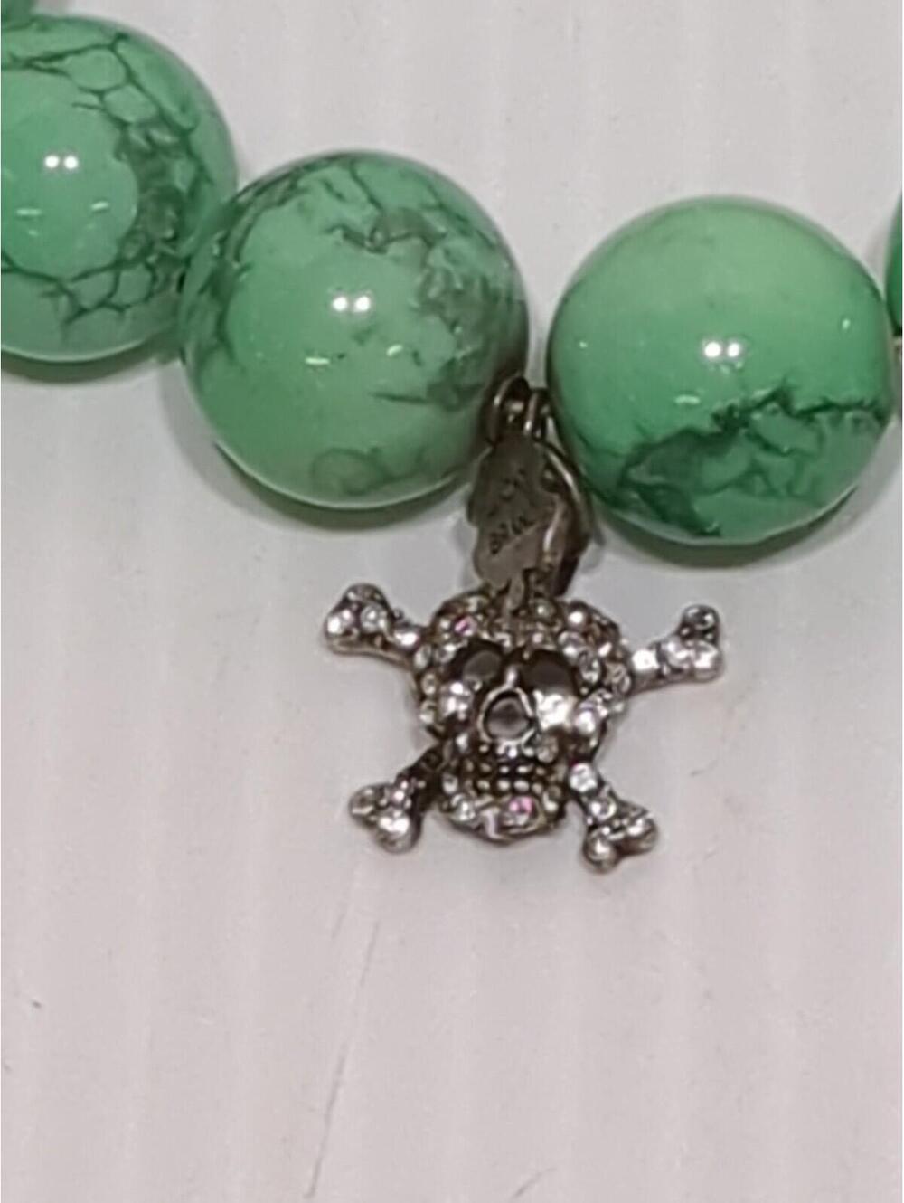 Lucky Brand Turquoise Rock/Stone Beads Stretch Bracelet Rhinestone Skull Charm